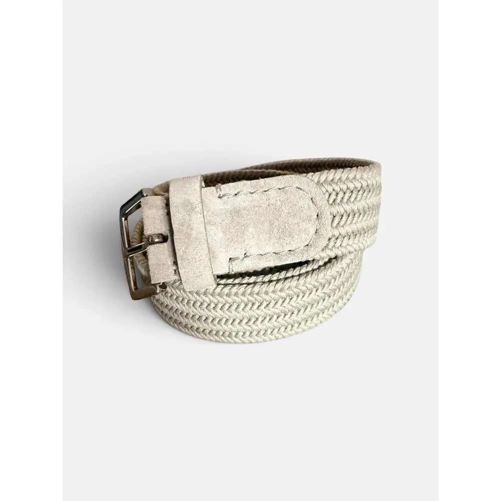 NWOT Loro Piana - 3.5cm Suede-Trimmed Woven Cotton Belt - Neutrals $380 size 38